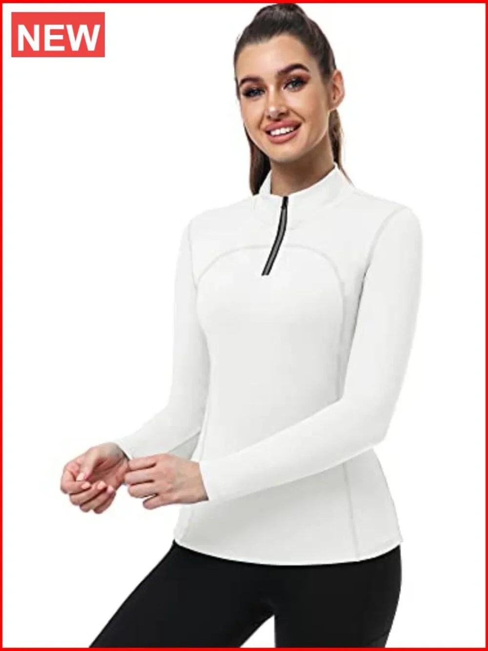 Compression Long Sleeve Half Zipper Running Shirt Polyester Spandex - Picture 3 of 7